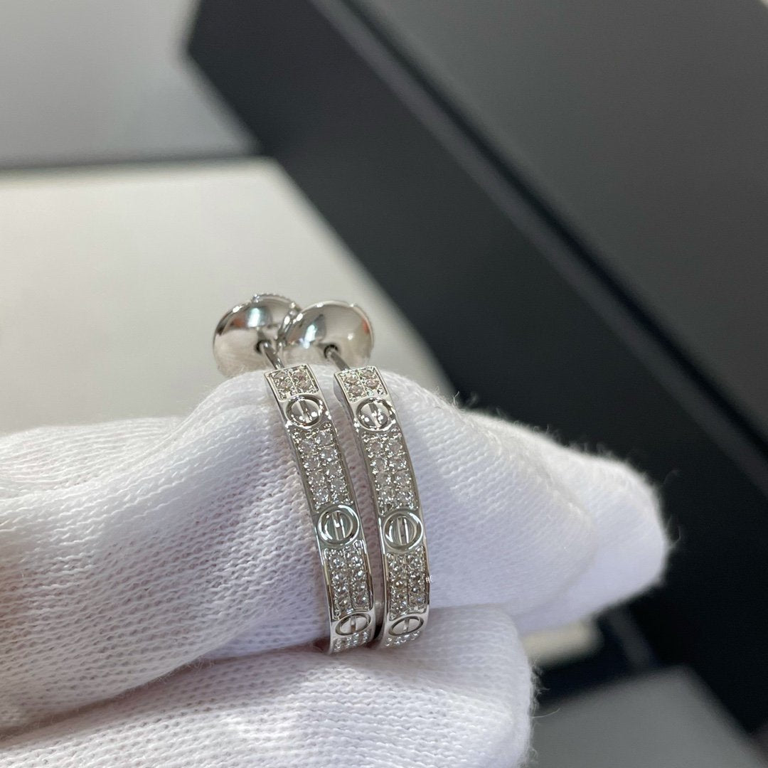 [CAT]LOVE DIAMOND SILVER HOOP EARRINGS