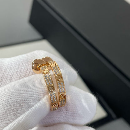 [CAT]LOVE DIAMOND PINK GOLD HOOP EARRINGS