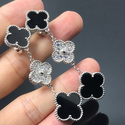 [VCA]CLOVER 3 MOTIF DIAMOND ONYX SILVER EARRINGS