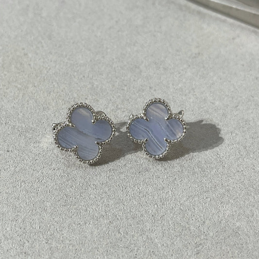 [VCA]CLOVER CHALCEDONY SILVER STUD EARRINGS