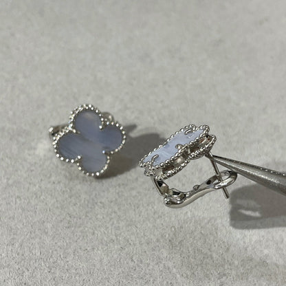 [VCA]CLOVER CHALCEDONY SILVER STUD EARRINGS