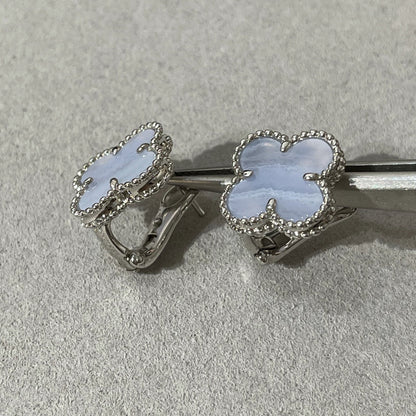 [VCA]CLOVER CHALCEDONY SILVER STUD EARRINGS