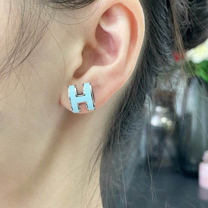 [Hmes]POP H SKY BLUE STUD EARRINGS