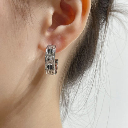 [CAT]LOVE CERAMIC DIAMOND PAVED SILVER EARRINGS