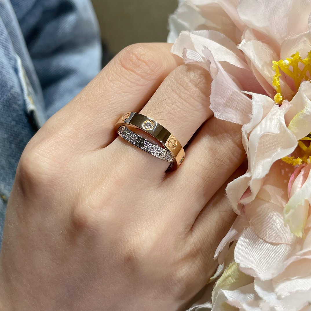 [CAT]LOVE PINK GOLD SILVER DIAMOND DOUBLE RING