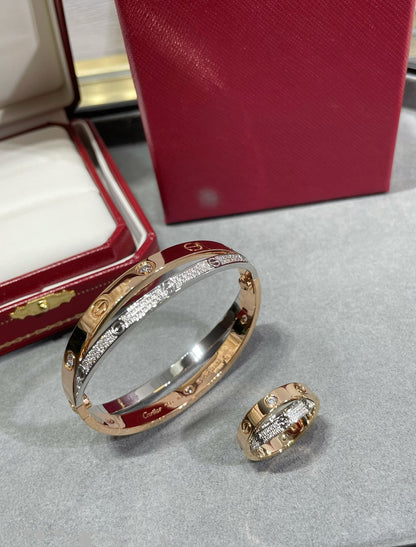 [CAT]LOVE PINK GOLD SILVER DIAMOND DOUBLE RING