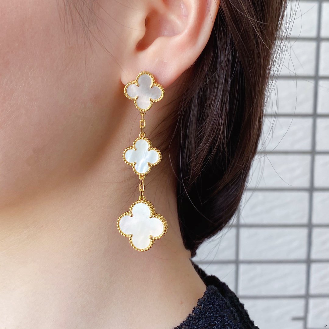 [VCA]CLOVER MOP 3 MOTIFS GOLD EARRINGS