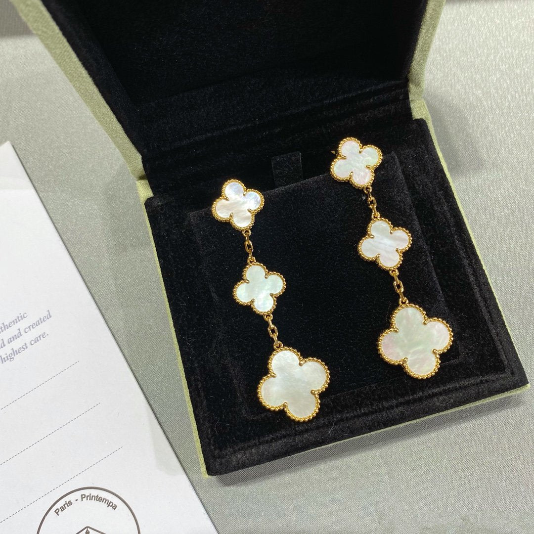 [VCA]CLOVER MOP 3 MOTIFS GOLD EARRINGS