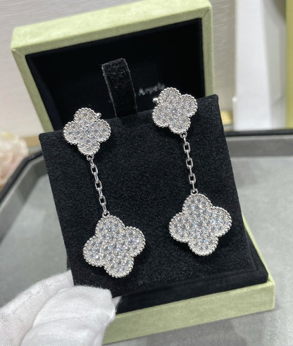 [VCA]CLOVER 2 MOTIFS DIAMOND PAVED SILVER EARRINGS