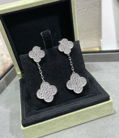 [VCA]CLOVER 2 MOTIFS DIAMOND PAVED SILVER EARRINGS