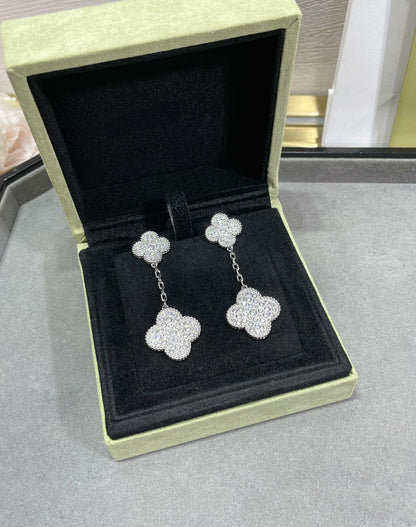 [VCA]CLOVER 2 MOTIFS DIAMOND PAVED SILVER EARRINGS