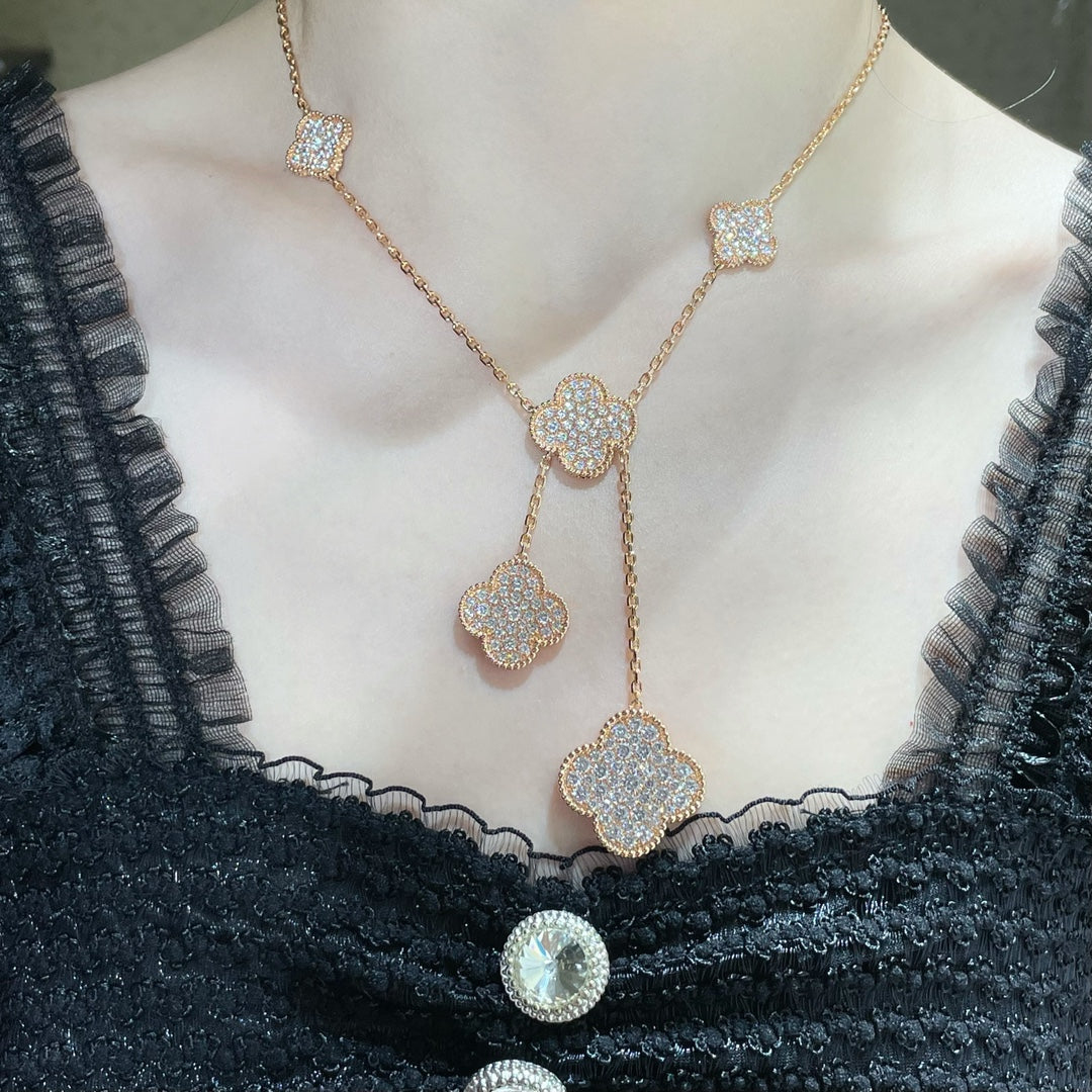 [VCA]CLOVER 6 MOTIF DIAMOND PAVED NECKLACE