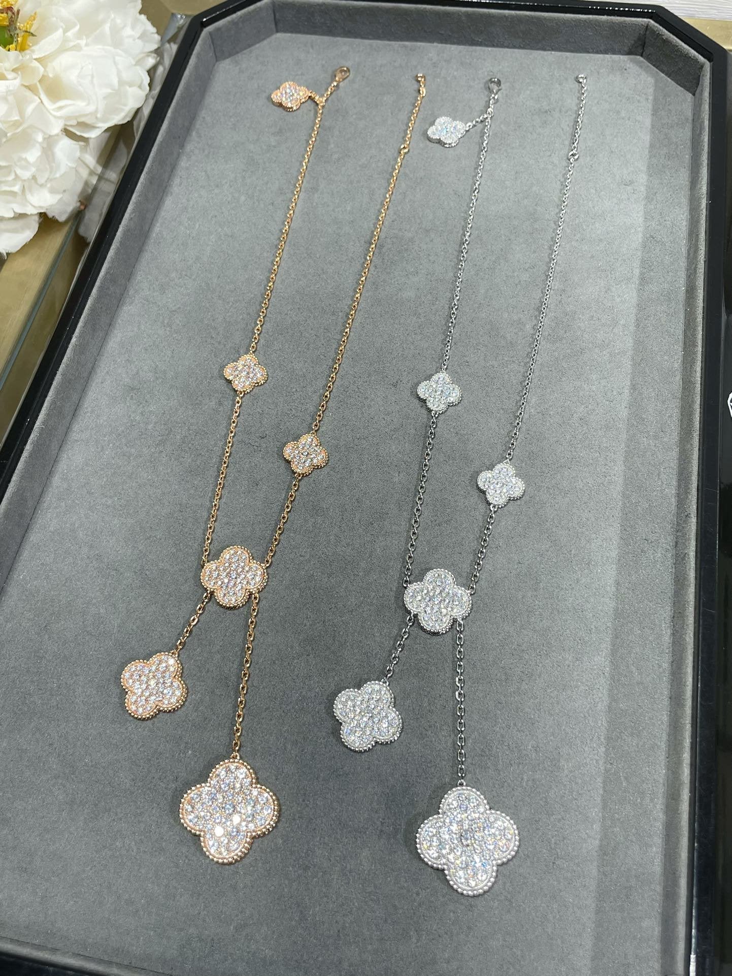 [VCA]CLOVER 6 MOTIF DIAMOND PAVED NECKLACE