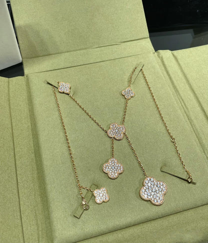 [VCA]CLOVER 6 MOTIF DIAMOND PAVED NECKLACE