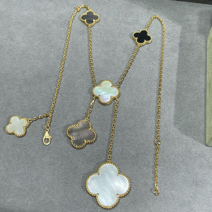 [VCA]CLOVER 6 MOTIF MOP ONYX GOLD NECKLACE