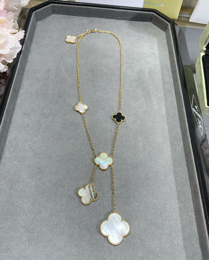 [VCA]CLOVER 6 MOTIF MOP ONYX GOLD NECKLACE