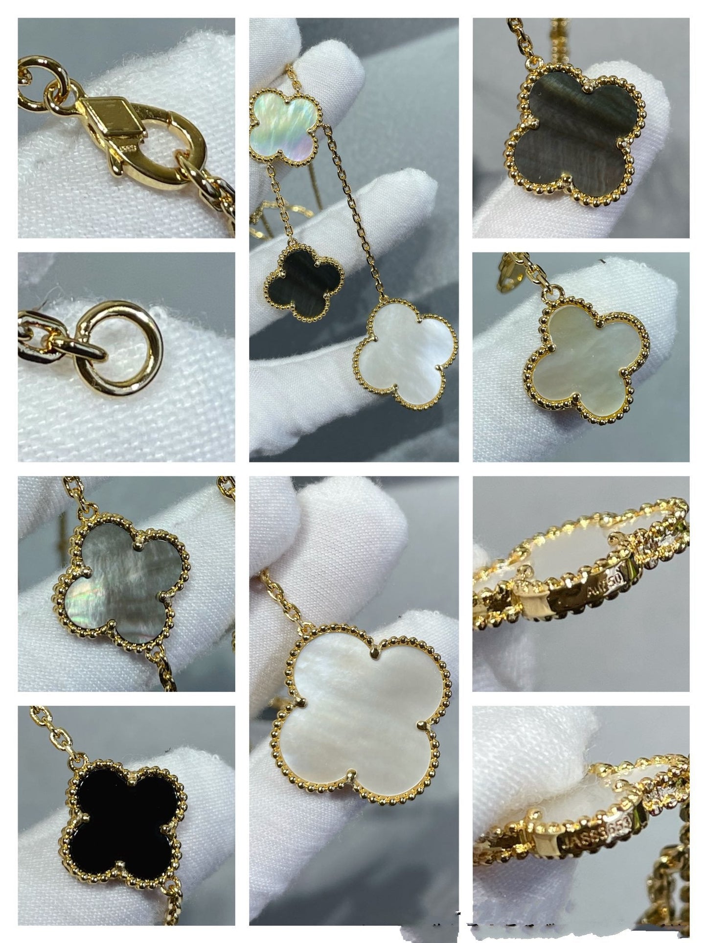 [VCA]CLOVER 6 MOTIF MOP ONYX GOLD NECKLACE