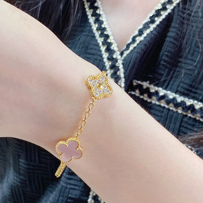 [VCA]CLOVER 5 MOTIF DIAMOND PINK MOP PINK GOLD BRACELET