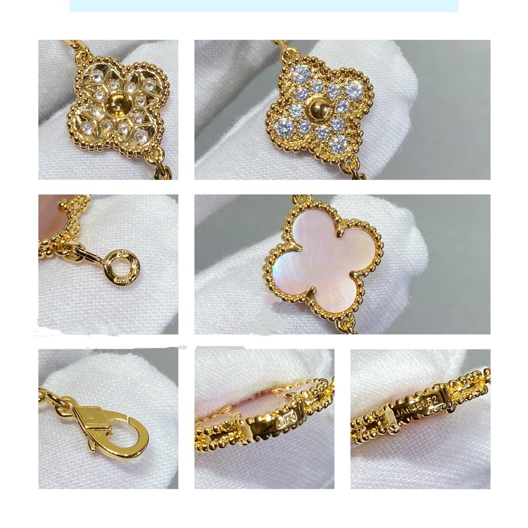 [VCA]CLOVER 5 MOTIF DIAMOND PINK MOP PINK GOLD BRACELET