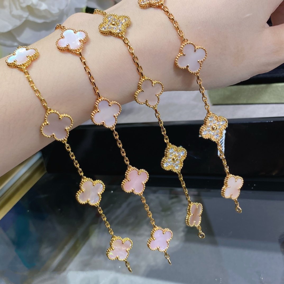 [VCA]CLOVER 5 MOTIF DIAMOND PINK MOP PINK GOLD BRACELET