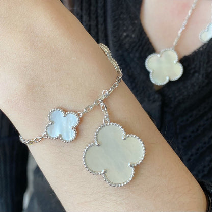 [VCA]CLOVER 5 MOTIF WHITE MOP SILVER BRACELET