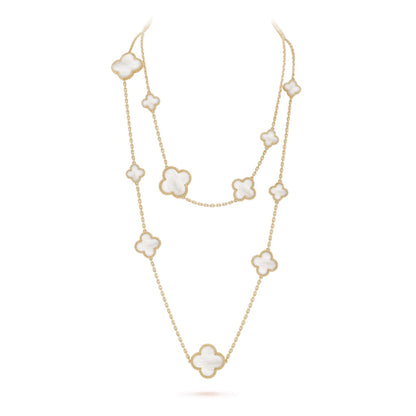 [VCA]CLOVER 16 MOTIF WHITE MOP GOLD NECKLACE