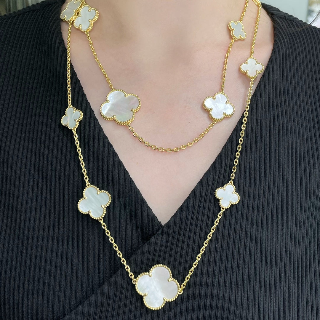 [VCA]CLOVER 16 MOTIF WHITE MOP GOLD NECKLACE