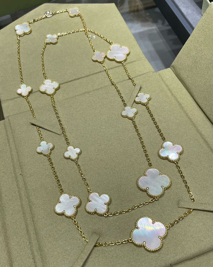 [VCA]CLOVER 16 MOTIF WHITE MOP GOLD NECKLACE