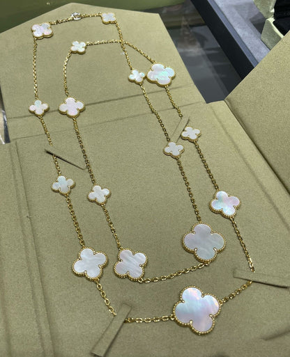 [VCA]CLOVER 16 MOTIF WHITE MOP GOLD NECKLACE