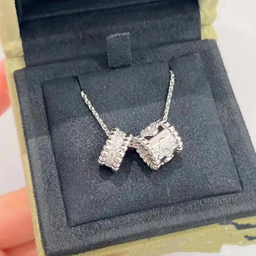 [VCA]PERLEE DOUBLE PENDANT SILVER DIAMOND NECKLACE