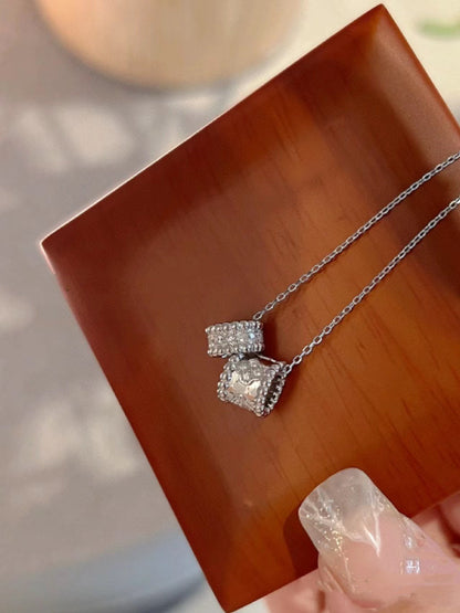 [VCA]PERLEE DOUBLE PENDANT SILVER DIAMOND NECKLACE