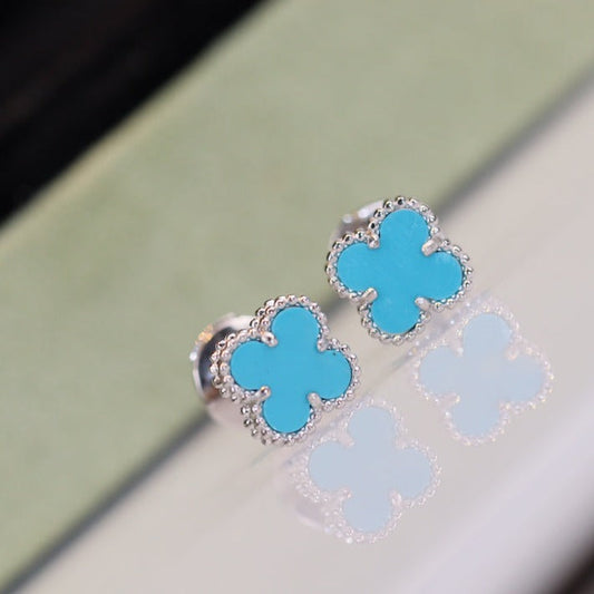 [VCA]CLOVER MINI TURQUOISE SILVER STUD EARRINGS