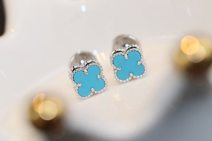 [VCA]CLOVER MINI TURQUOISE SILVER STUD EARRINGS