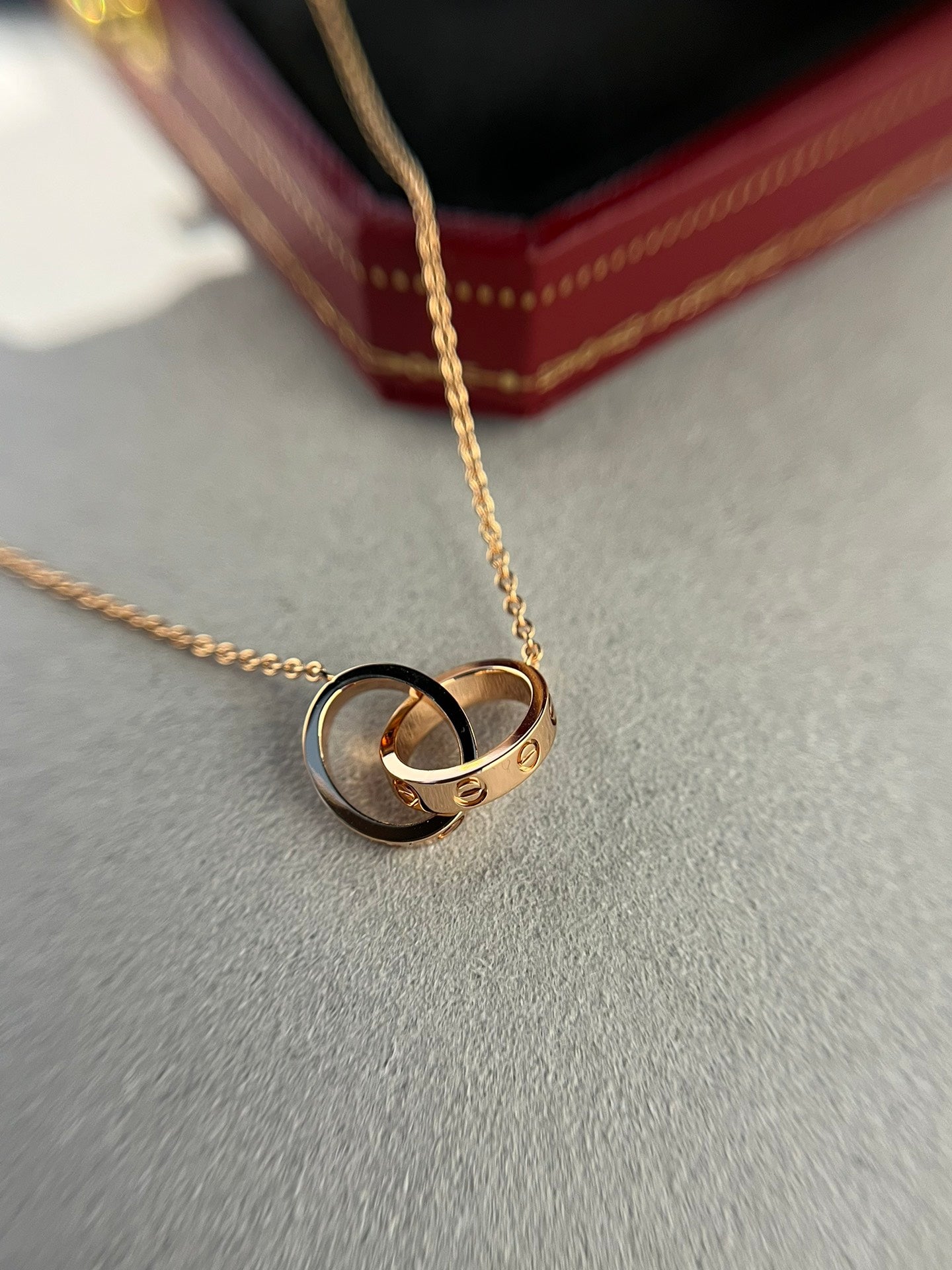 [CAT]LOVE NECKLACE DOUBLE RING PINK GOLD