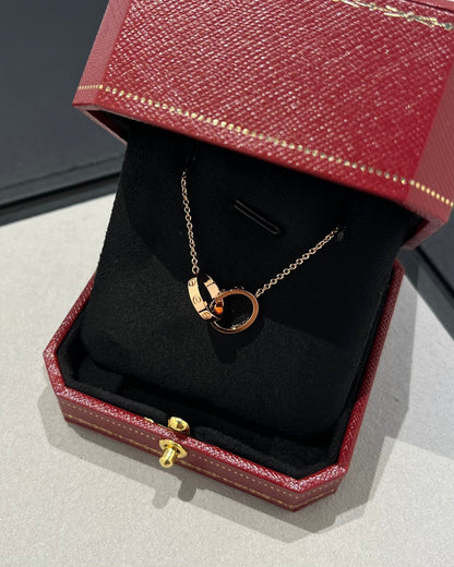 [CAT]LOVE NECKLACE DOUBLE RING PINK GOLD