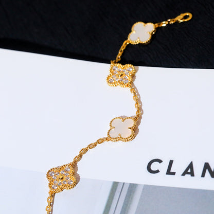 [VCA]CLOVER BRACELET 5 MOTIF WHITE MOP DIAMOND