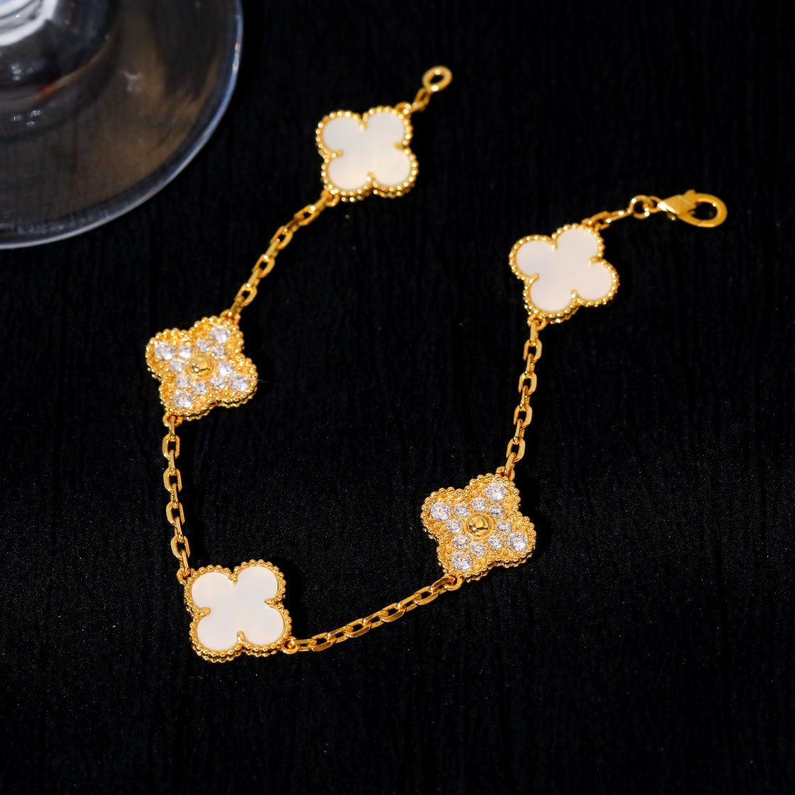 [VCA]CLOVER BRACELET 5 MOTIF WHITE MOP DIAMOND