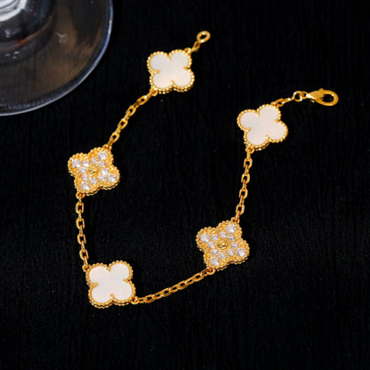 [VCA]CLOVER BRACELET 5 MOTIF WHITE MOP DIAMOND