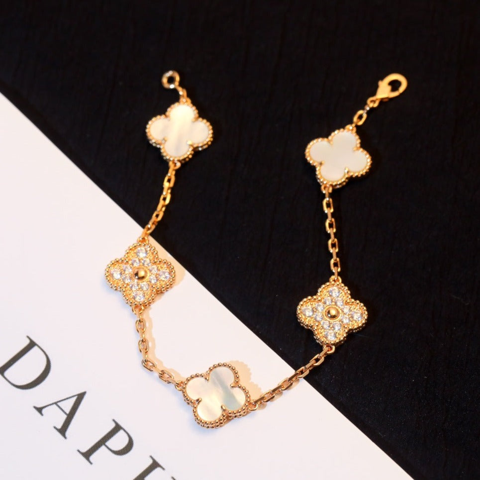 [VCA]CLOVER BRACELET 5 MOTIF WHITE MOP DIAMOND