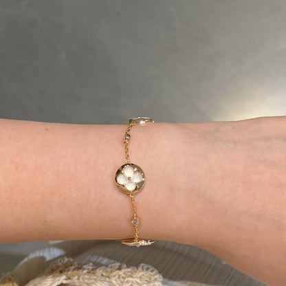 [Loui]STAR AND SUN 4 MOTIF WHITE MOP PINK GOLD BRACELET