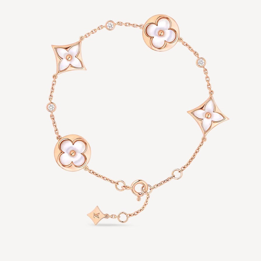 [Loui]STAR AND SUN 4 MOTIF WHITE MOP PINK GOLD BRACELET