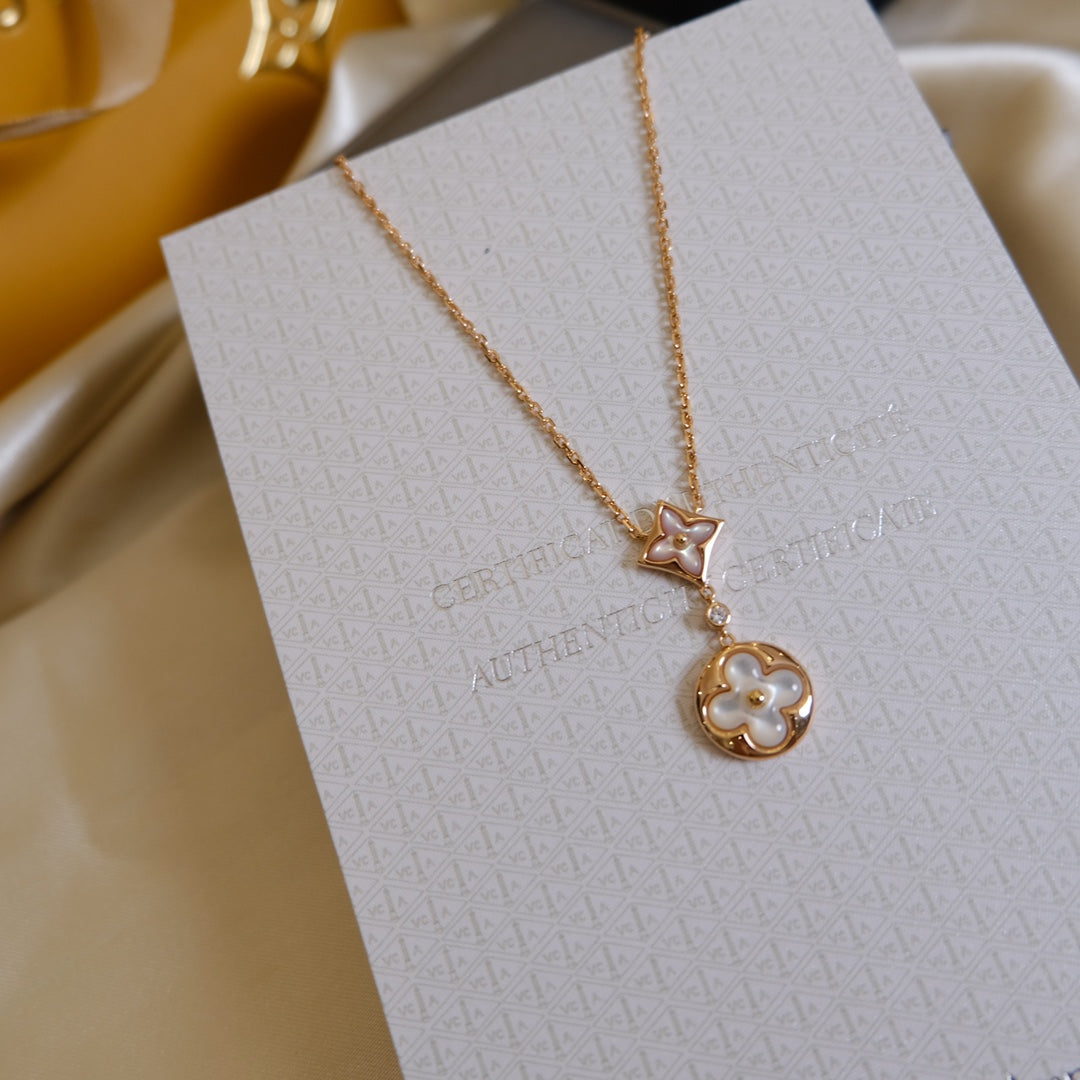 [Loui]STAR AND SUN WHITE MOP 2 MOTIF PINK GOLD NECKLACE