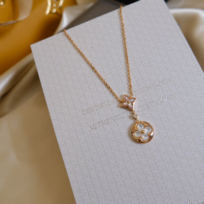 [Loui]STAR AND SUN WHITE MOP 2 MOTIF PINK GOLD NECKLACE