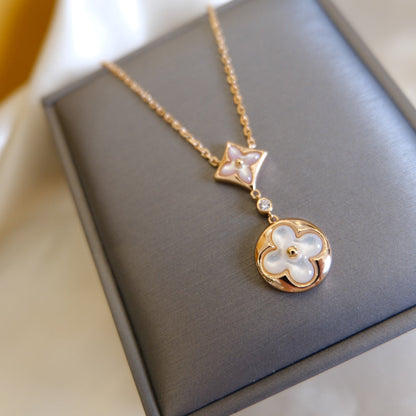 [Loui]STAR AND SUN WHITE MOP 2 MOTIF PINK GOLD NECKLACE