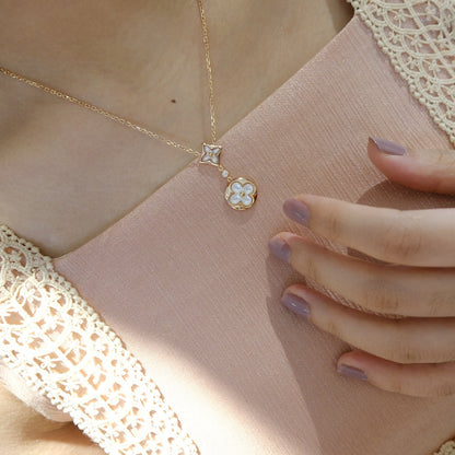 [Loui]STAR AND SUN WHITE MOP 2 MOTIF PINK GOLD NECKLACE