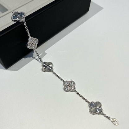 [VCA]CLOVER 5 MOTIF SILVER DIAMOND BRACELET