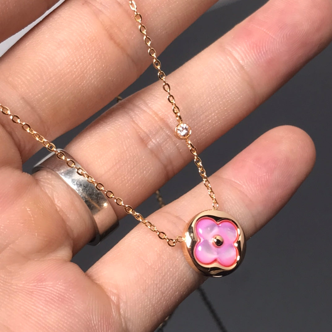 [Loui]COLOR BLOSSOM PINK MOP SUN GOLD NECKLACE