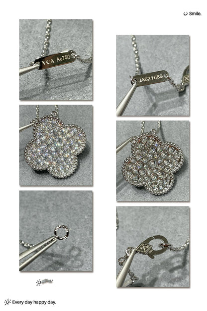 [VCA]CLOVER 25MM LARGE PENDANT DIAMOND PAVED SILVER NECKLACE