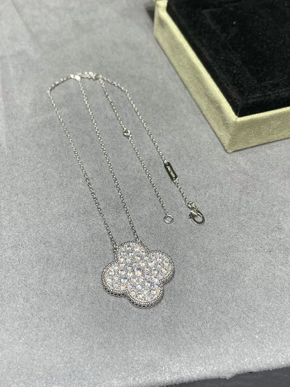 [VCA]CLOVER 25MM LARGE PENDANT DIAMOND PAVED SILVER NECKLACE