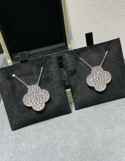 [VCA]CLOVER 25MM LARGE PENDANT DIAMOND PAVED SILVER NECKLACE